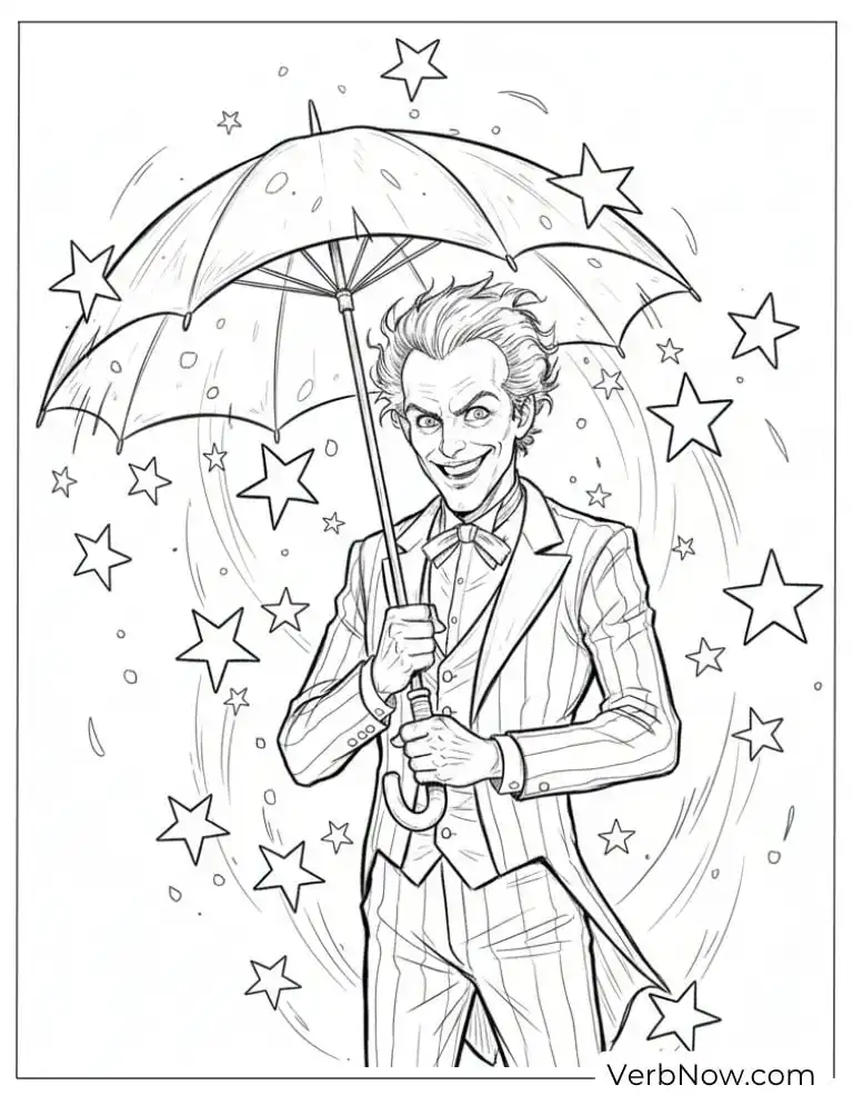 Beetlejuice holding an umbrella under a shower of stars