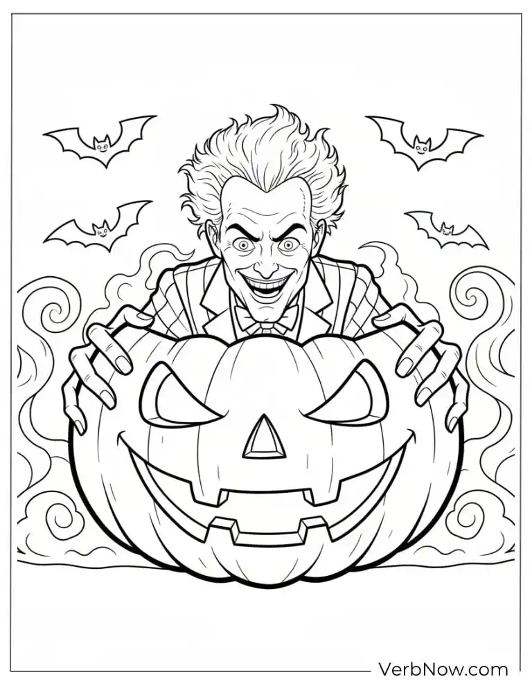 Beetlejuice peeking out from behind a jack-o&rsquo;-lantern