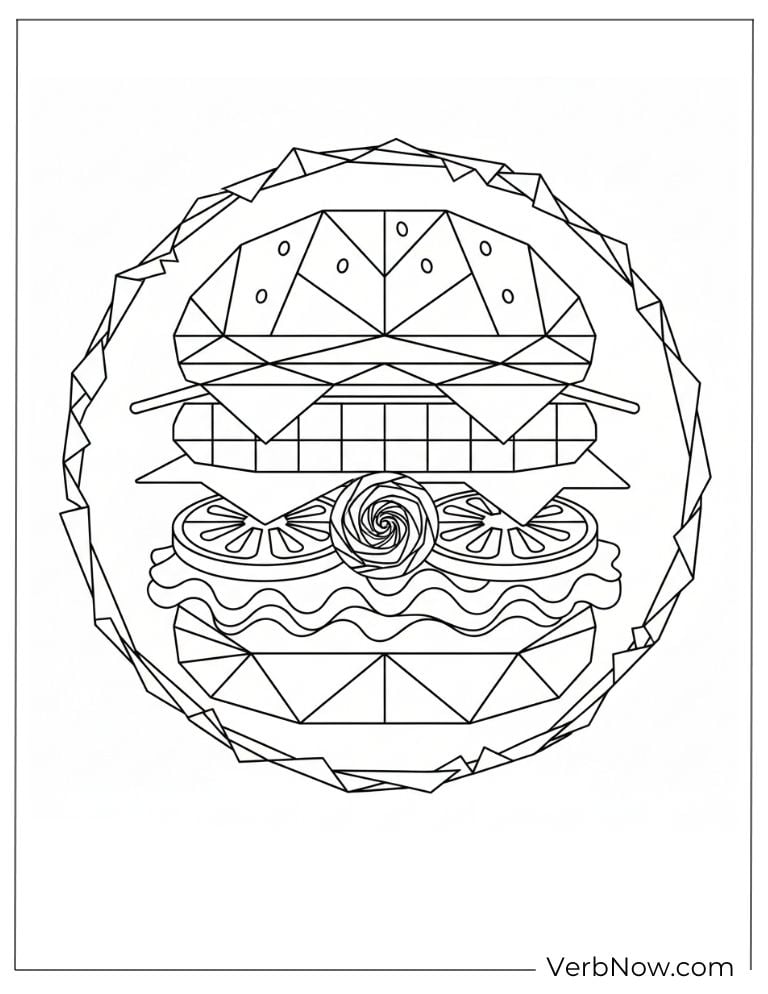 Geometric burger art design for detailed coloring