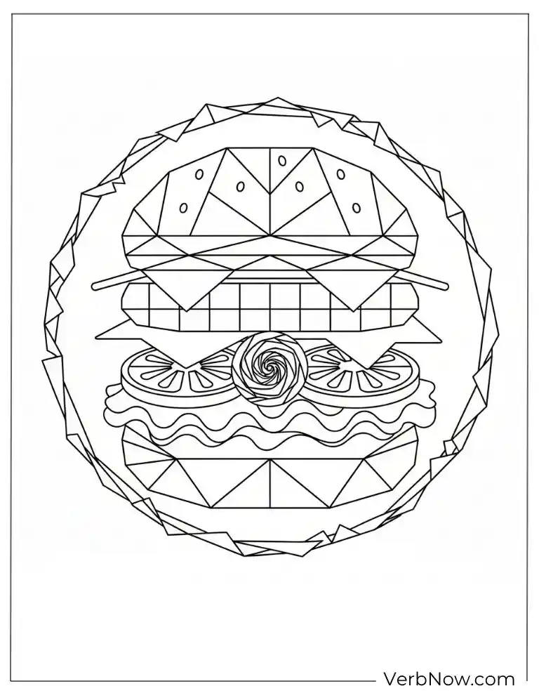 22 Free Burger Coloring Pages (100% Printable PDF) Geometric burger art design for detailed coloring