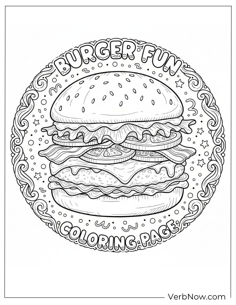 Classic burger in a circular decorative coloring frame