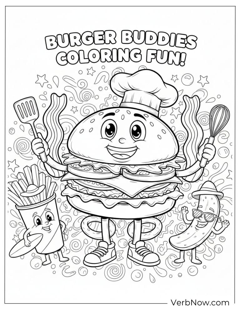 Chef burger cooking with happy fries and sausage friends