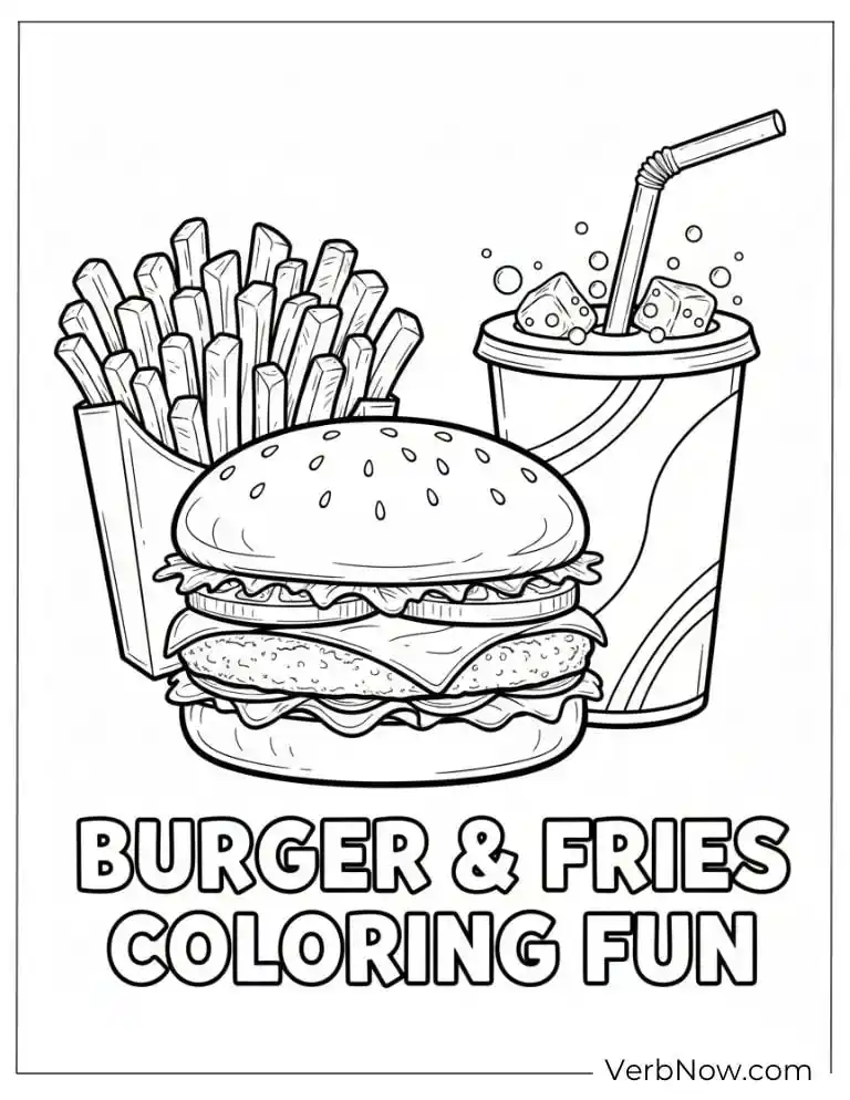 22 Free Burger Coloring Pages (100% Printable PDF) Burger, fries, and soda ready for tasty coloring fun