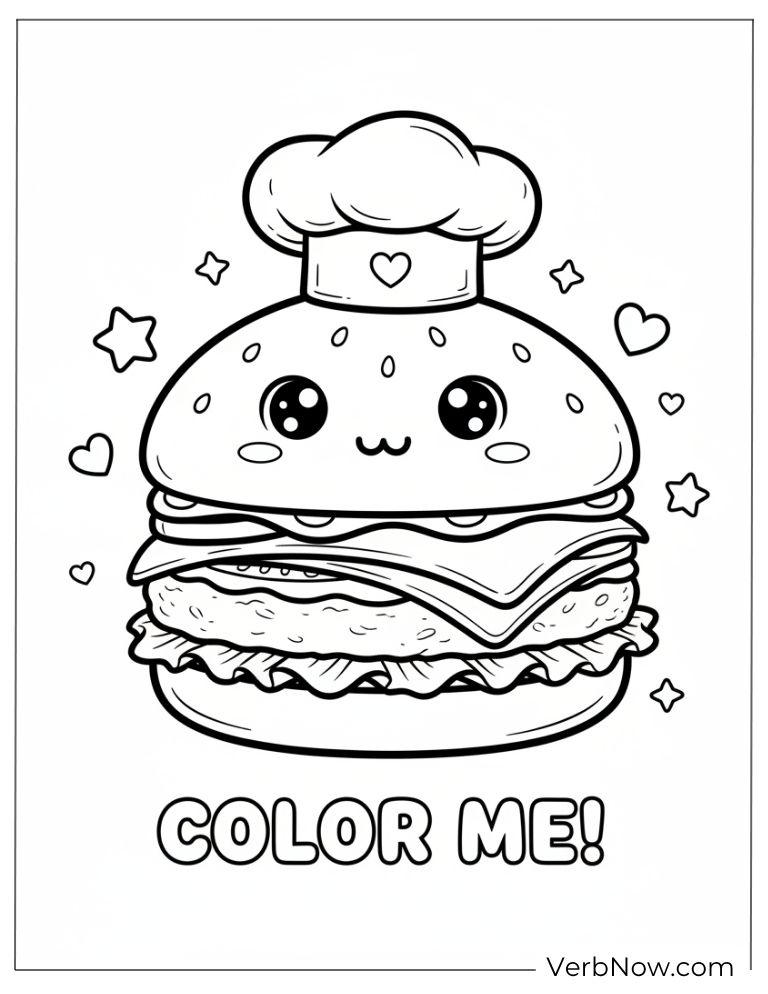Cute chef burger with stars saying “Color Me!”
