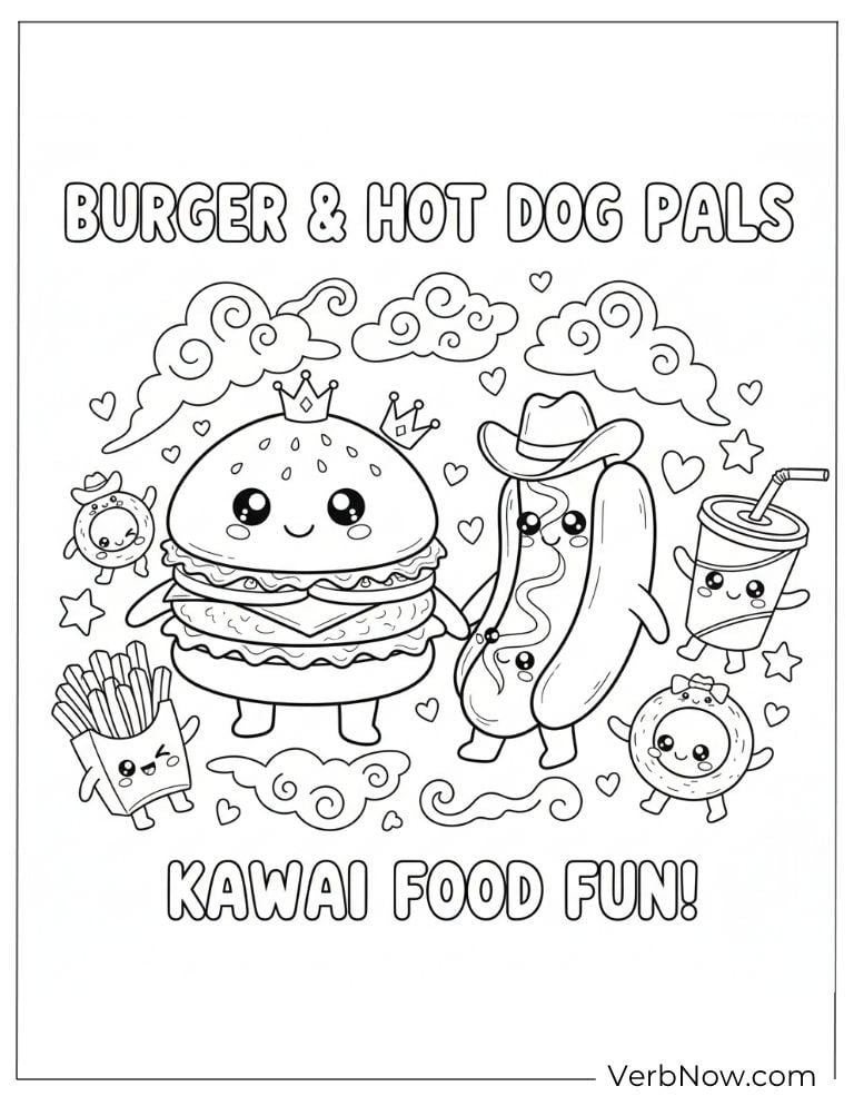 Cute burger and hot dog pals having kawaii food fun