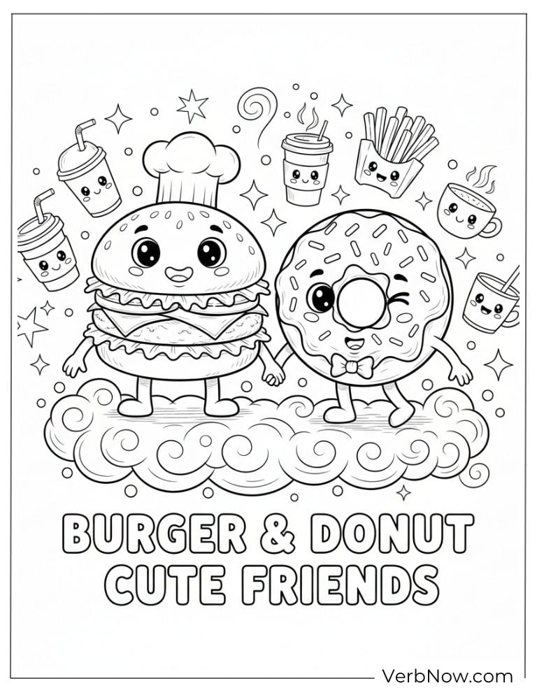 Adorable burger and donut best friends with sprinkles