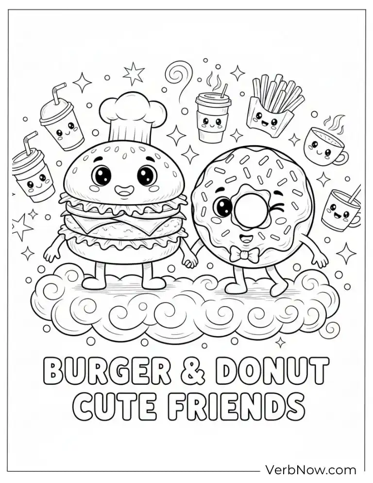 22 Free Burger Coloring Pages (100% Printable PDF) Adorable burger and donut best friends with sprinkles