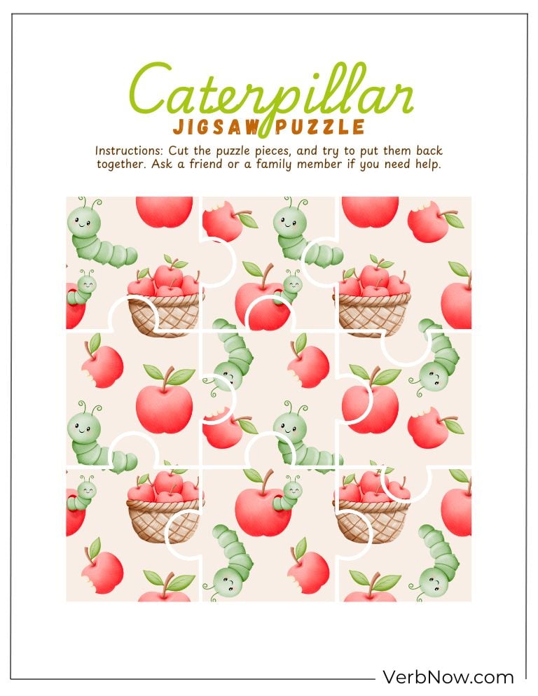 10+ Free Caterpillar Puzzles For Fun (100% Printable PDF) Caterpillar and Apple Jigsaw Puzzle Printable