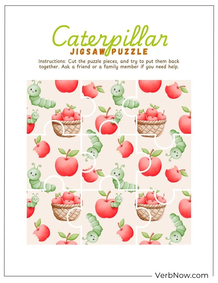 10+ Free Caterpillar Puzzles For Fun (100% Printable PDF) Caterpillar and Apple Jigsaw Puzzle Printable