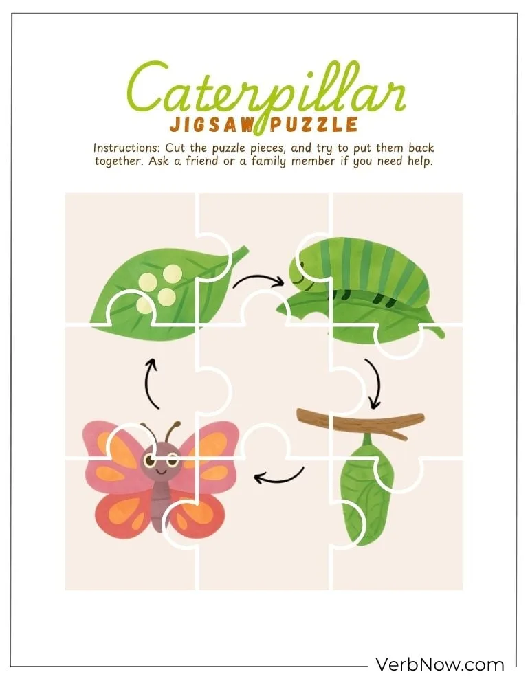 10+ Free Caterpillar Puzzles For Fun (100% Printable PDF) Caterpillar Jigsaw Puzzle: Butterfly Life Cycle Activity