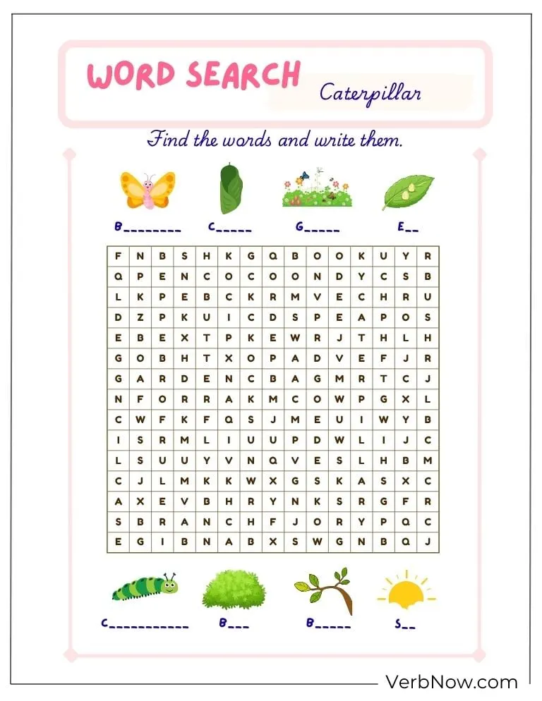 10+ Free Caterpillar Puzzles For Fun (100% Printable PDF) Caterpillar Word Search Puzzle for Kids