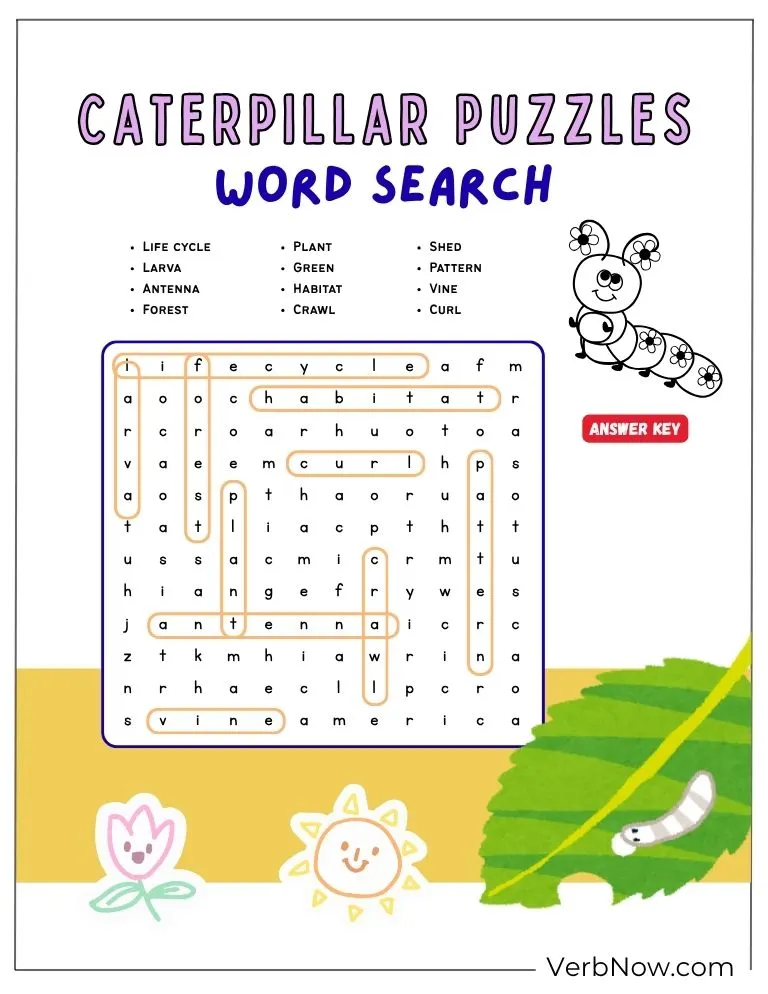 10+ Free Caterpillar Puzzles For Fun (100% Printable PDF) Caterpillar Word Search Printable Puzzle Worksheet