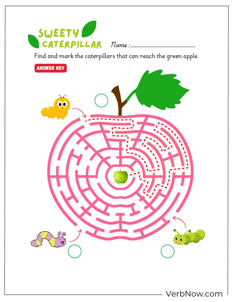 10+ Free Caterpillar Puzzles For Fun (100% Printable PDF) Caterpillar Apple Maze Worksheet Answer Key