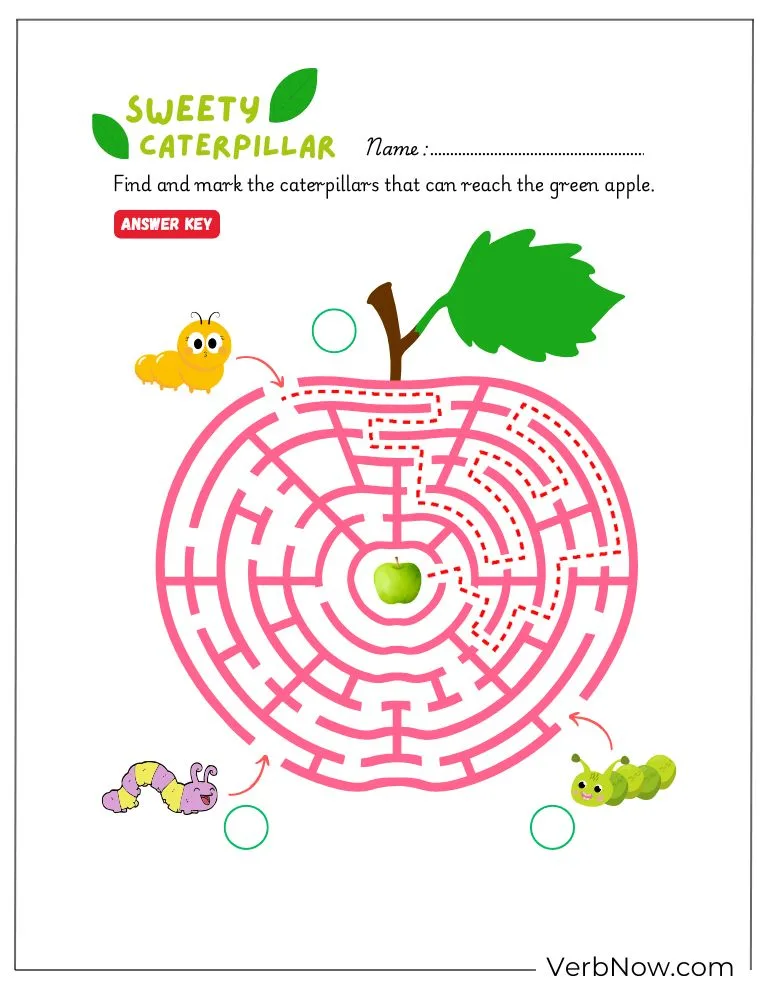 10+ Free Caterpillar Puzzles For Fun (100% Printable PDF) Caterpillar Apple Maze Worksheet Answer Key