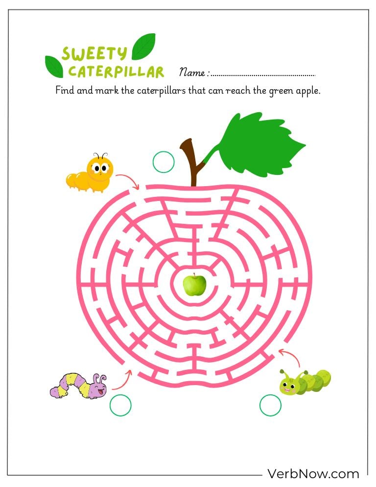 10+ Free Caterpillar Puzzles For Fun (100% Printable PDF) Caterpillar Apple Maze Worksheet for Kids