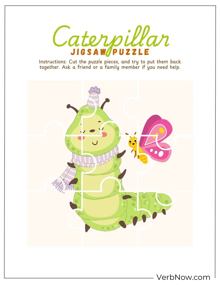 10+ Free Caterpillar Puzzles For Fun (100% Printable PDF) Cute Caterpillar Jigsaw Puzzle Printable for Kids