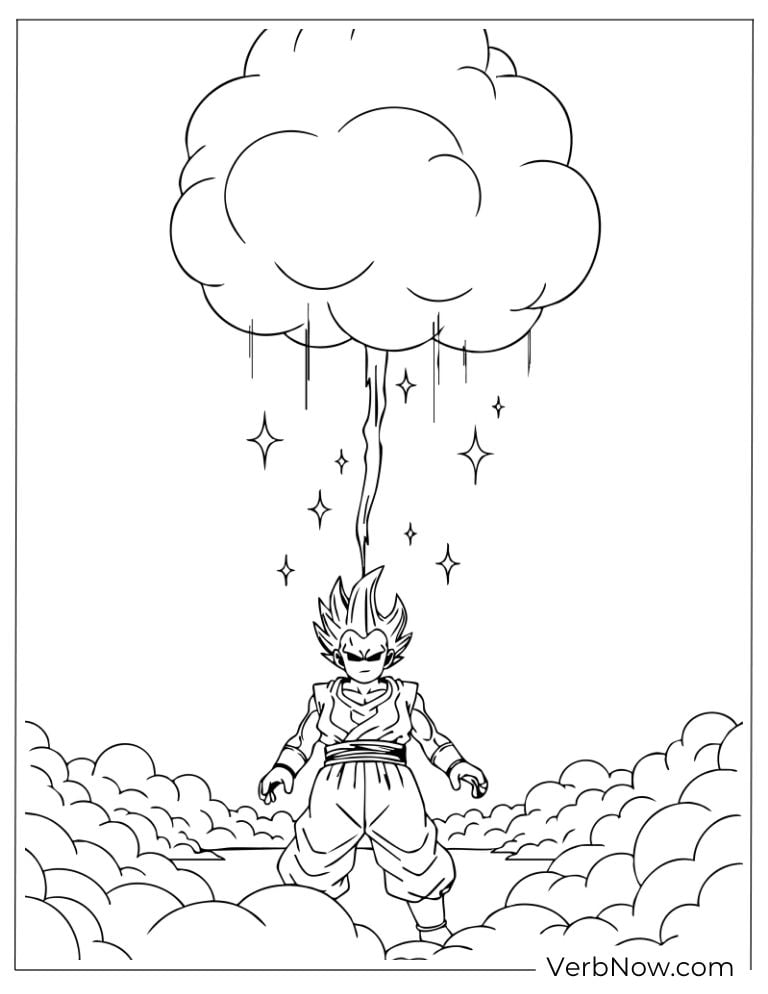 Goku standing beneath a magical energy cloud