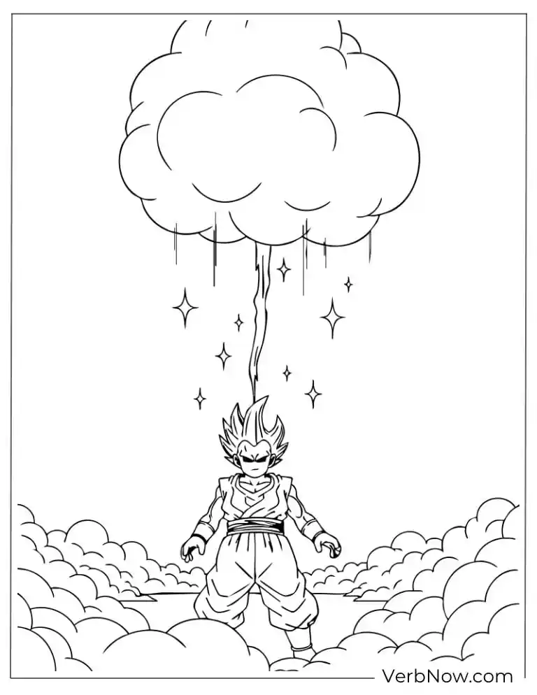 22 Free Dragon Ball Z Coloring Pages (Printable PDF) Goku standing beneath a magical energy cloud