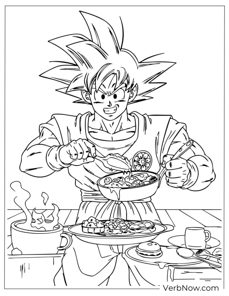 Goku enjoying a big delicious breakfast