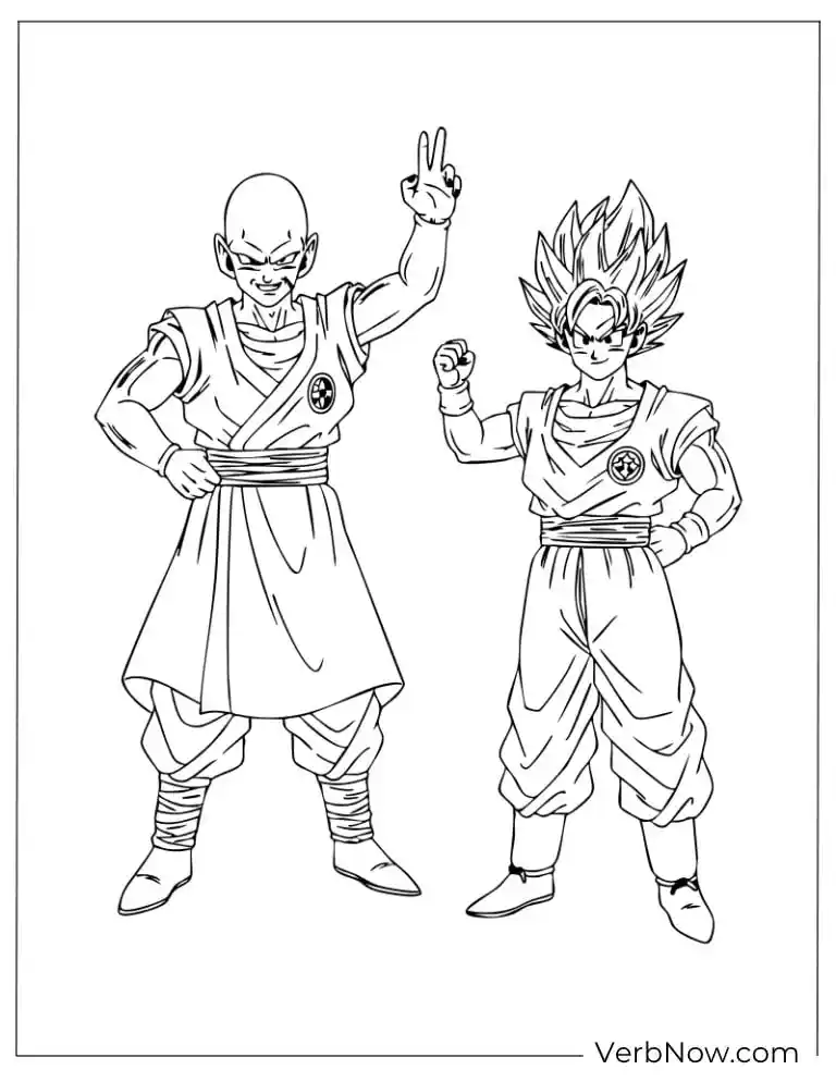 22 Free Dragon Ball Z Coloring Pages (Printable PDF) Krillin and Vegeta standing ready for battle