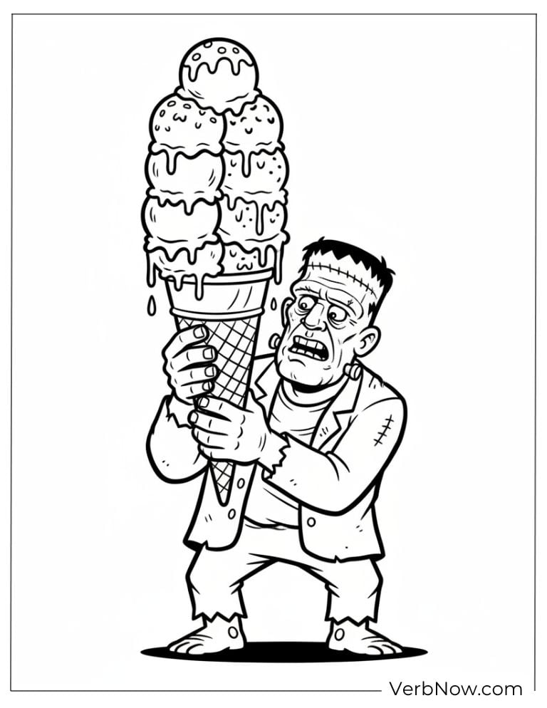 Frankenstein Monster with Ice Cream Cone Coloring Page