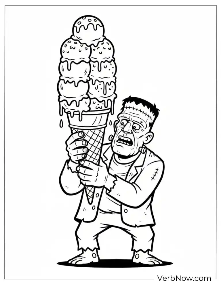 22 Fun Frankenstein Coloring Pages (Printable PDF) Frankenstein Monster with Ice Cream Cone Coloring Page