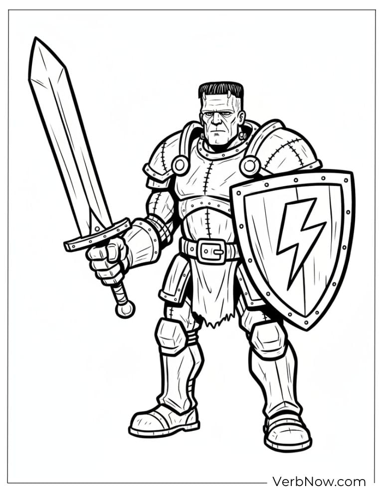 Frankenstein Knight Warrior Coloring Page