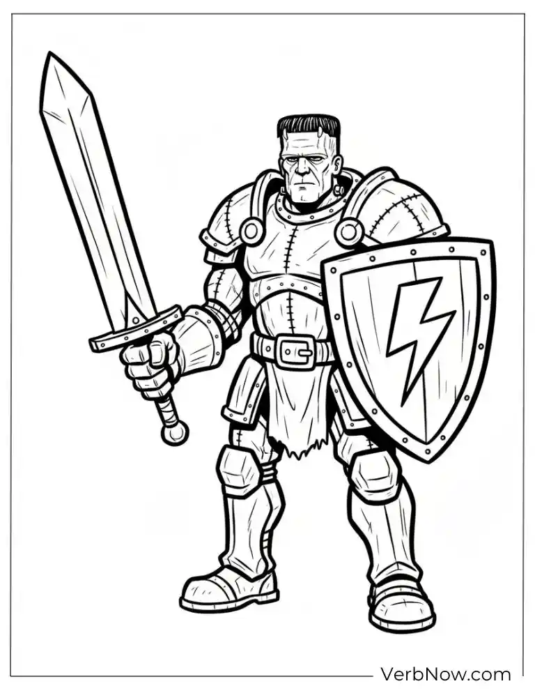 22 Fun Frankenstein Coloring Pages (Printable PDF) Frankenstein Knight Warrior Coloring Page