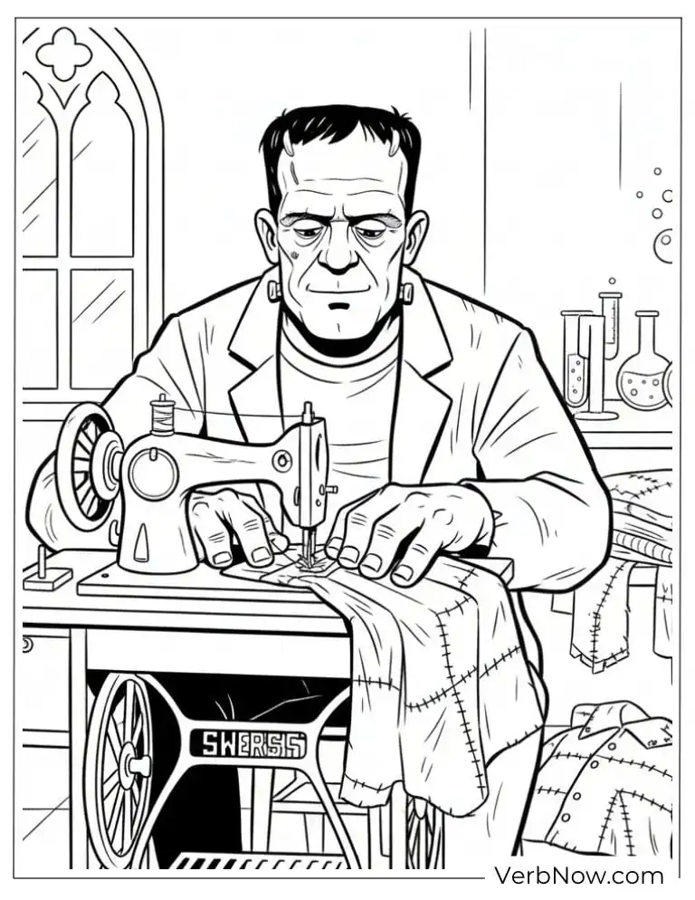 22 Fun Frankenstein Coloring Pages (Printable PDF) Frankenstein Monster Sewing Machine Coloring Page