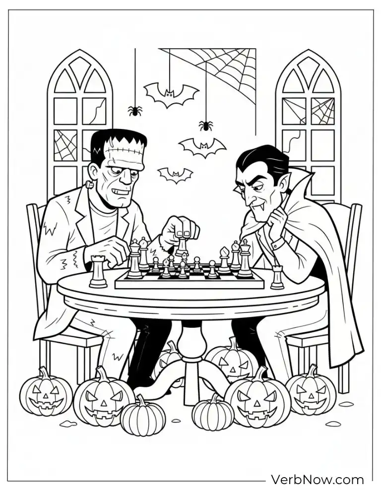 22 Fun Frankenstein Coloring Pages (Printable PDF) Frankenstein and Dracula Chess Coloring Page