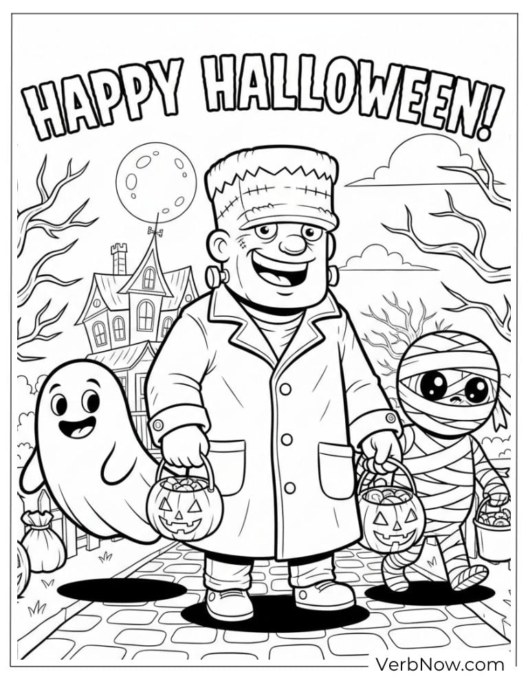Frankenstein Ghost Mummy Halloween Coloring Page