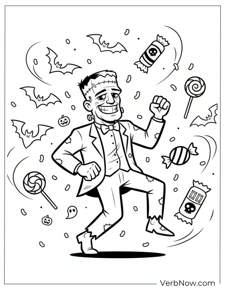 Frankenstein Monster Halloween Candy Coloring Page