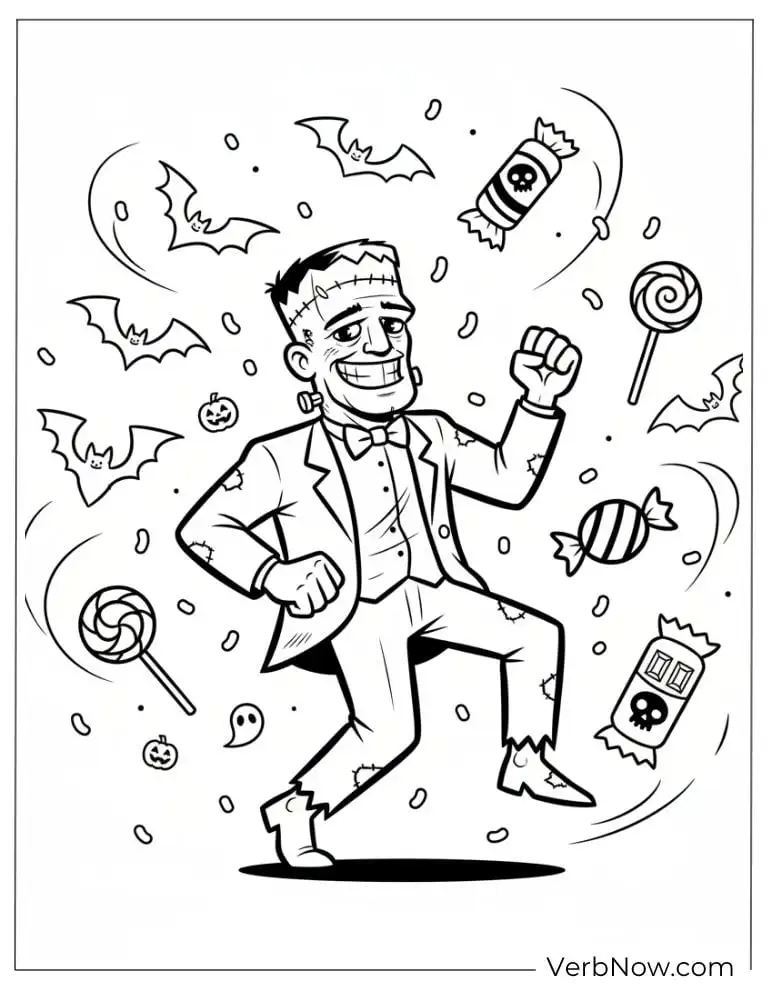 22 Fun Frankenstein Coloring Pages (Printable PDF) Frankenstein Monster Halloween Candy Coloring Page