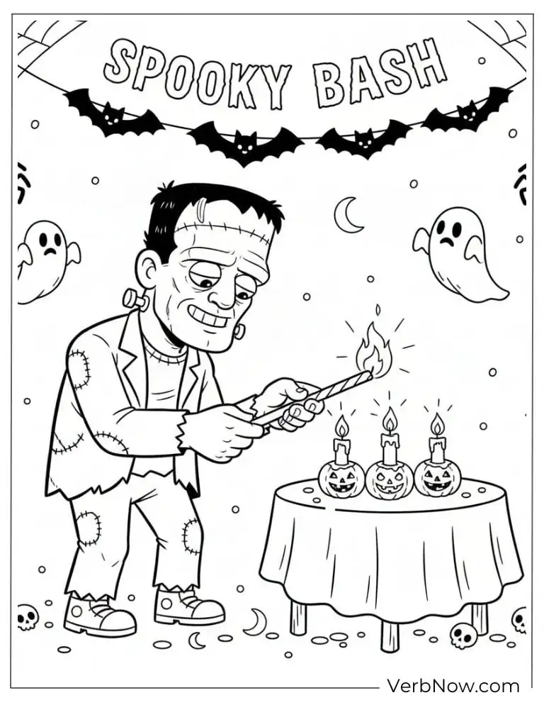 22 Fun Frankenstein Coloring Pages (Printable PDF) Frankenstein Lighting Halloween Candles Coloring Page