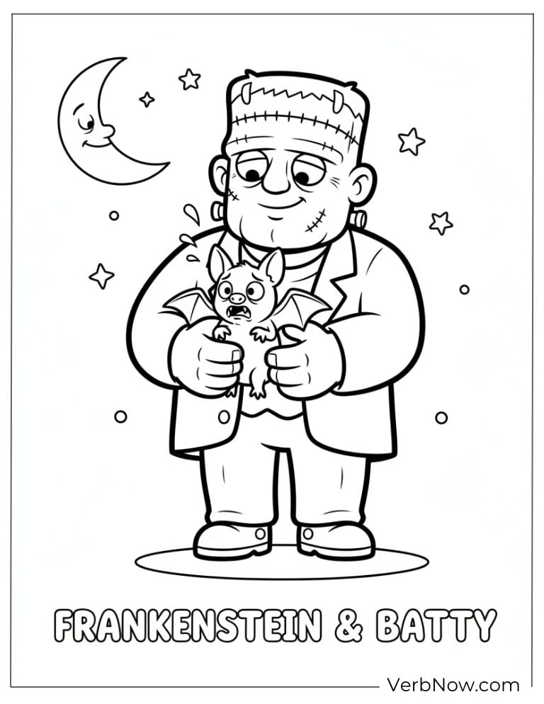 Frankenstein Holding Bat Coloring Page