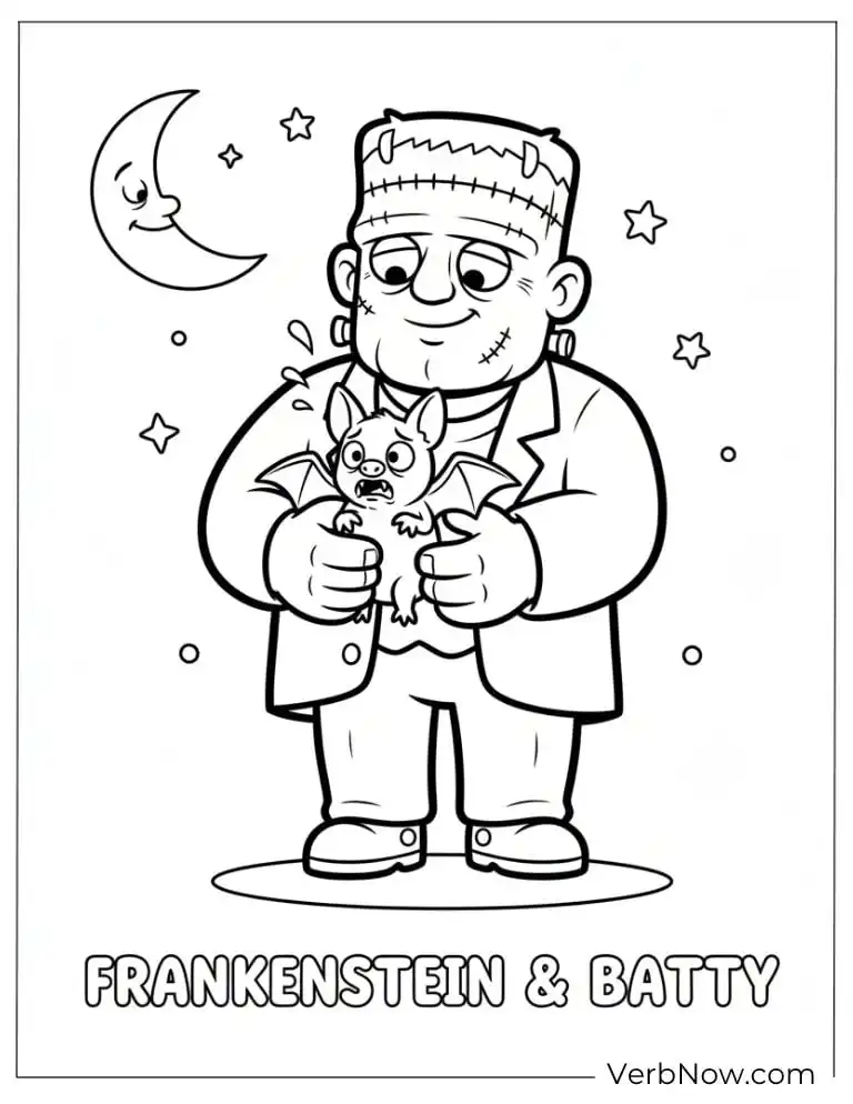 22 Fun Frankenstein Coloring Pages (Printable PDF) Frankenstein Holding Bat Coloring Page