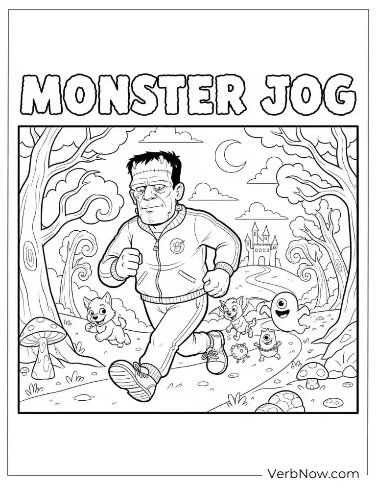 22 Fun Frankenstein Coloring Pages (Printable PDF) Frankenstein Monster Jogging Coloring Page