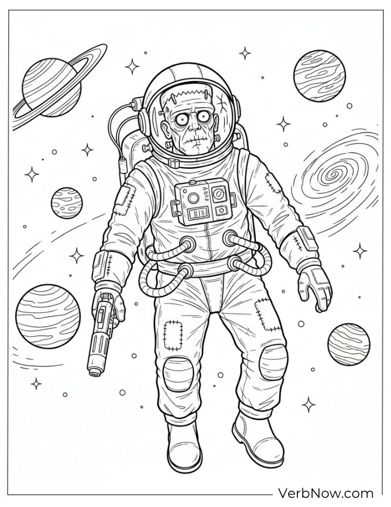 Frankenstein Monster Astronaut Space Coloring