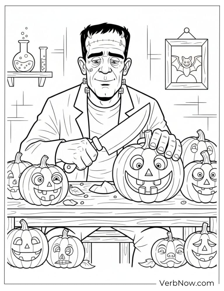 Frankenstein Carving Pumpkin Coloring Sheet