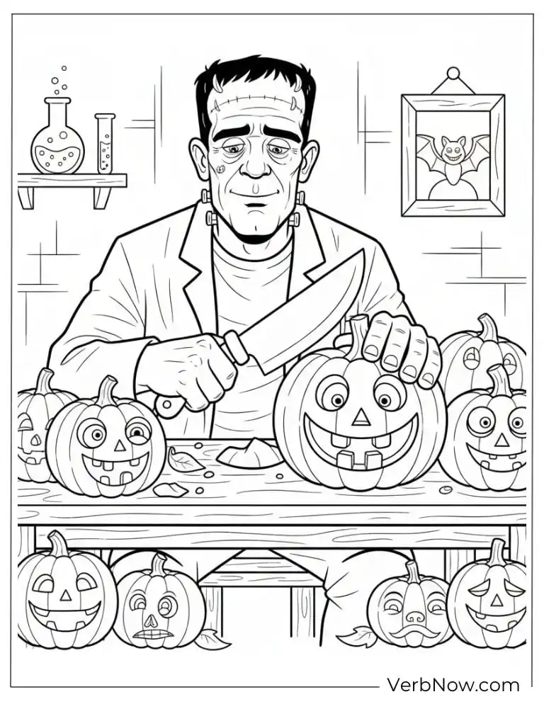 22 Fun Frankenstein Coloring Pages (Printable PDF) Frankenstein Carving Pumpkin Coloring Sheet