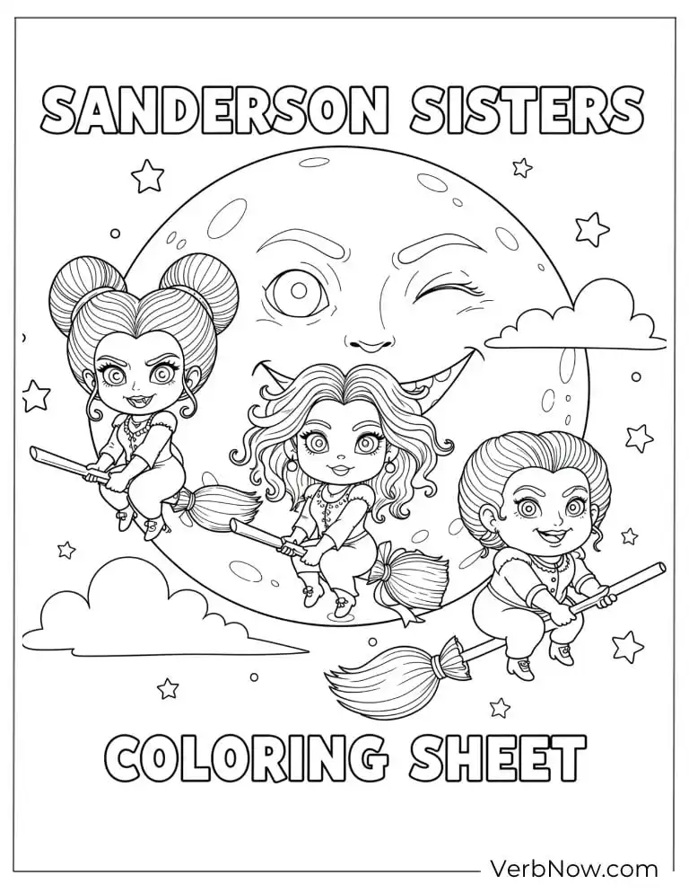 22 Free Hocus Pocus Coloring Pages for Kids (Printable PDF) The Sanderson Sisters flying on broomsticks