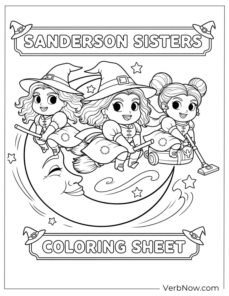 Cute Sanderson Sisters flying on brooms