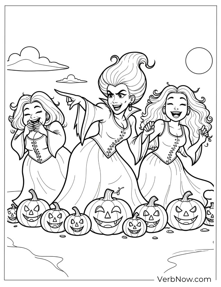 Witches casting spells with glowing pumpkins at their feet