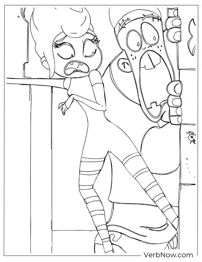 22 Free Hotel Transylvania Coloring Pages (Printable PDF) Mavis and Johnny hiding in surprise behind a wall