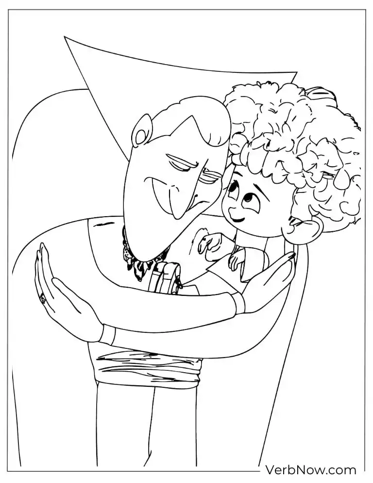 22 Free Hotel Transylvania Coloring Pages (Printable PDF) Dracula hugging Dennis warmly with a smile
