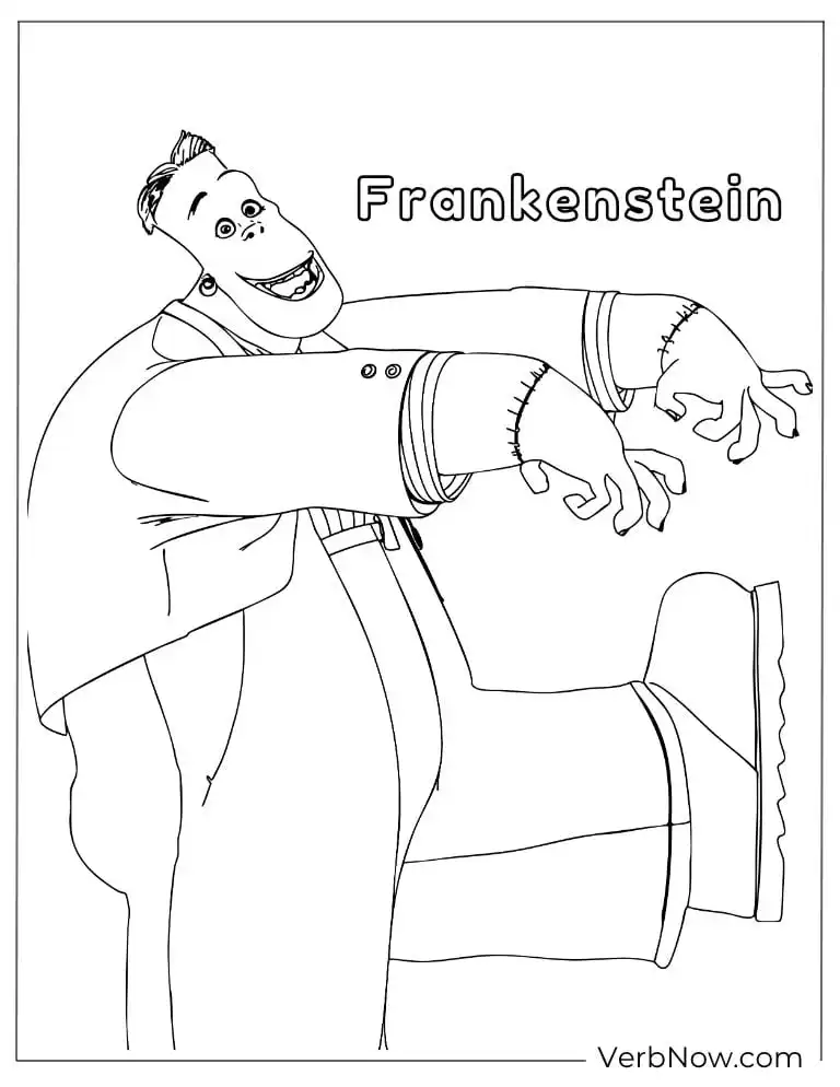 22 Free Hotel Transylvania Coloring Pages (Printable PDF) Frankenstein walking with a big grin