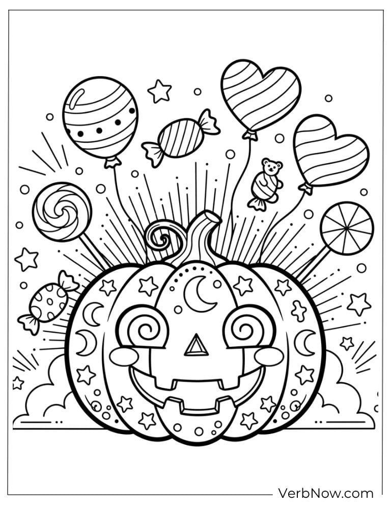 Candy-filled Jack-o’-lantern with lollipops and treats