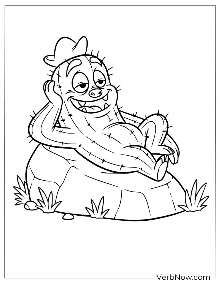 Friendly monster relaxing with cactus arms