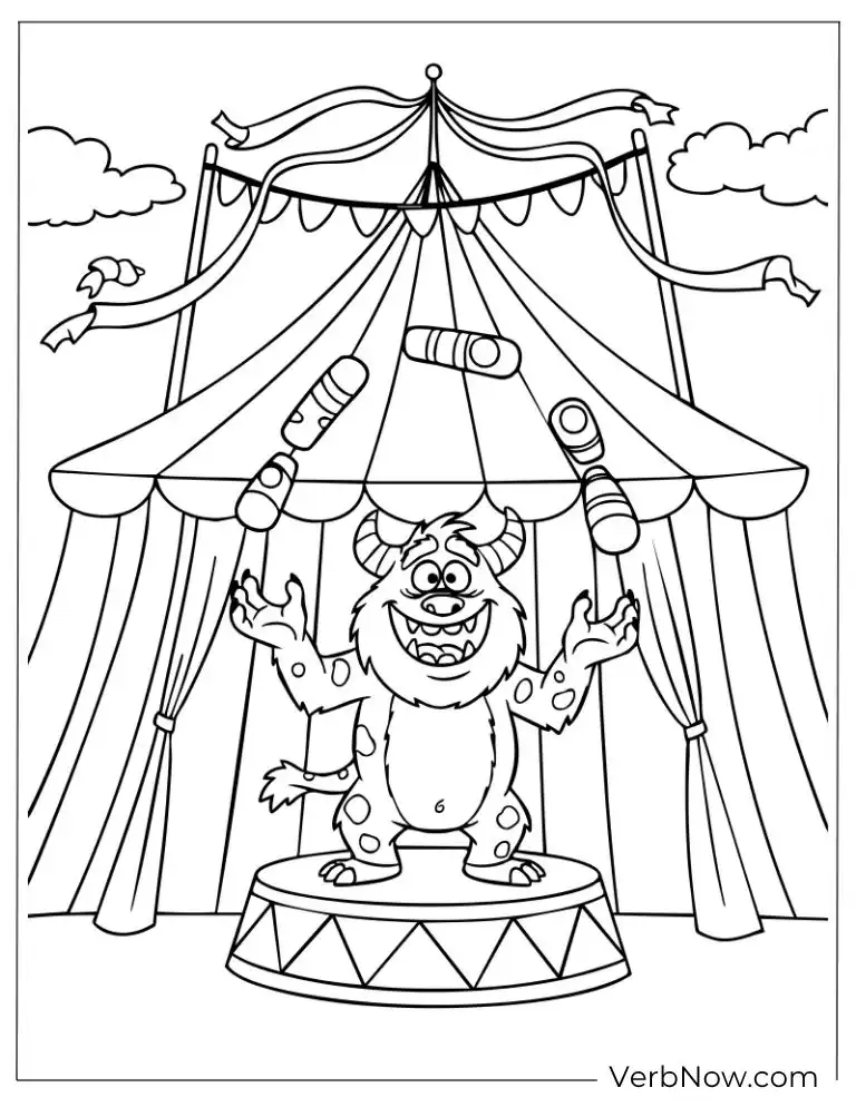 22 Free Monster Coloring Pages for Kids (100% Printable PDF) Funny monster performing tricks under the big tent