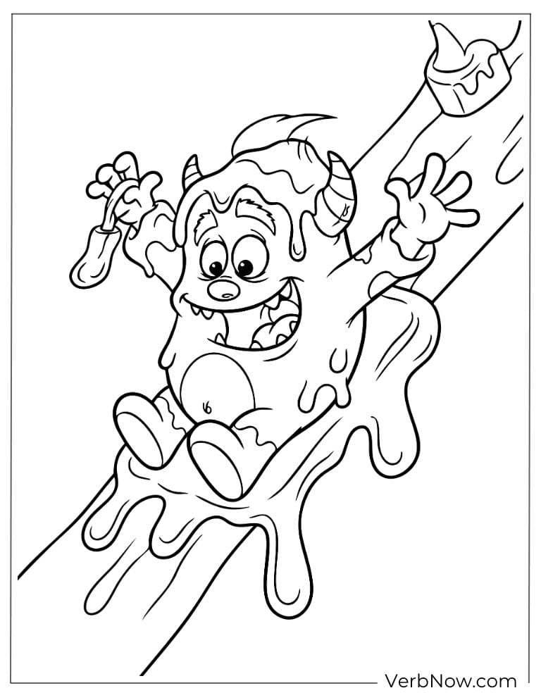 Happy monster sliding down with excitement